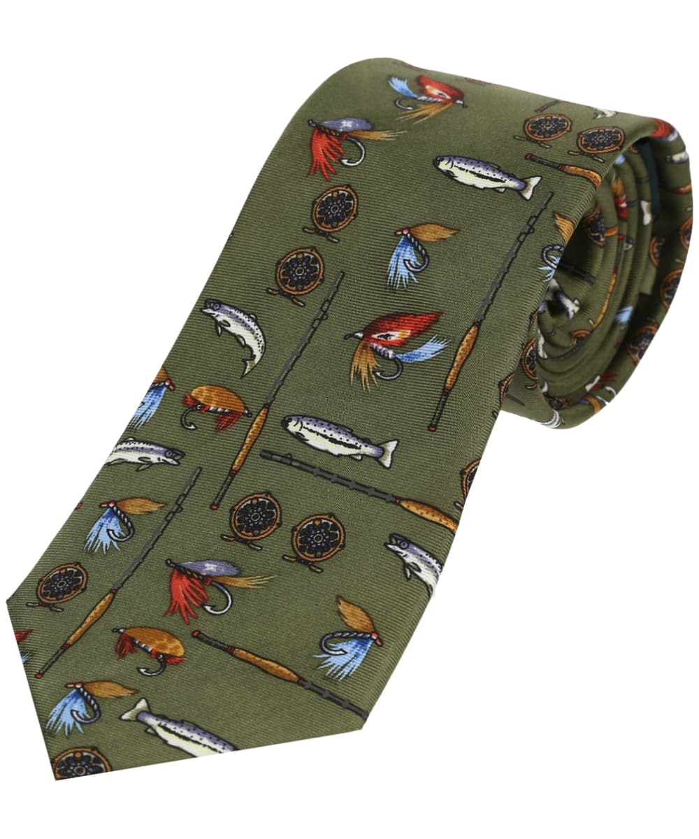 View Mens Soprano Fishing Tackle Silk Tie Country Green One size information