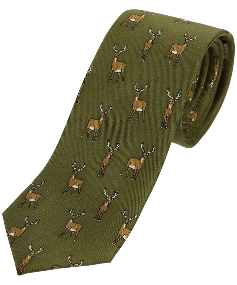 View Mens Soprano Standing Stag Silk Tie Country Green One size information
