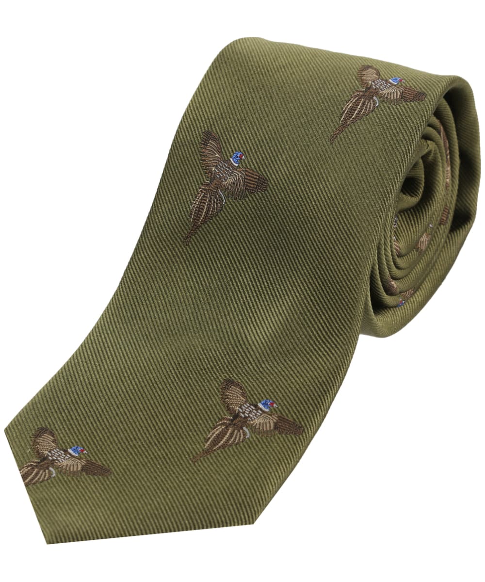 View Mens Soprano Flying Pheasant Print Silk Tie Country Green One size information