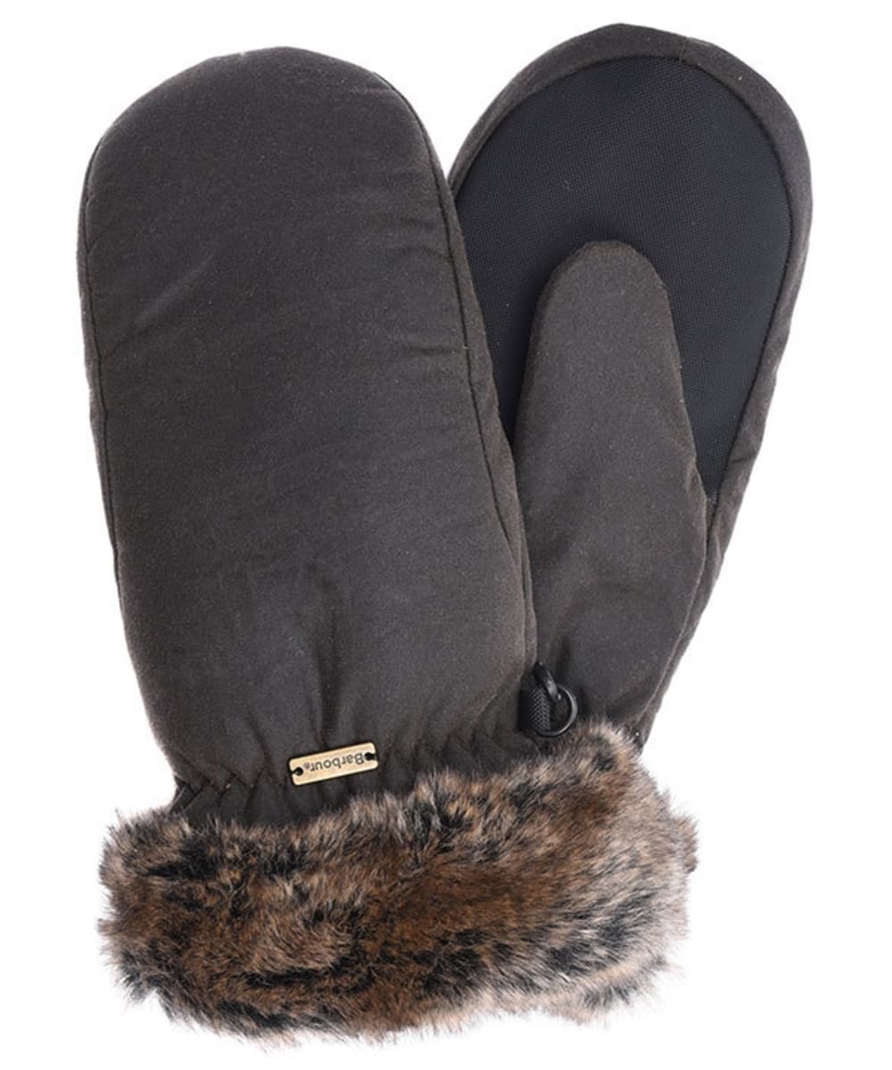 View Womens Barbour Wax Faux Fur Trim Mittens Olive S information