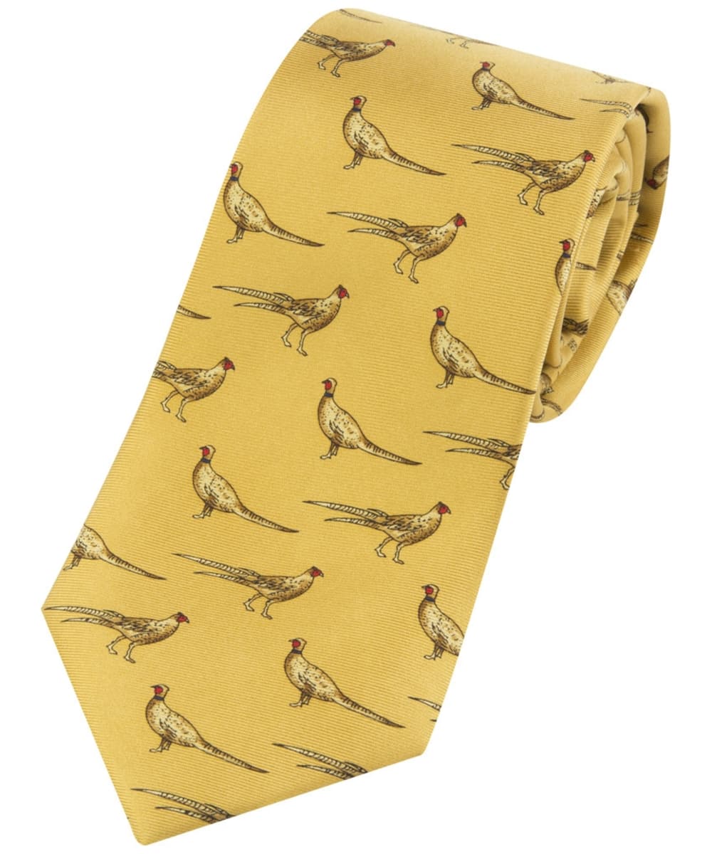 View Mens Soprano Standing Pheasants Silk Tie Mustard One size information