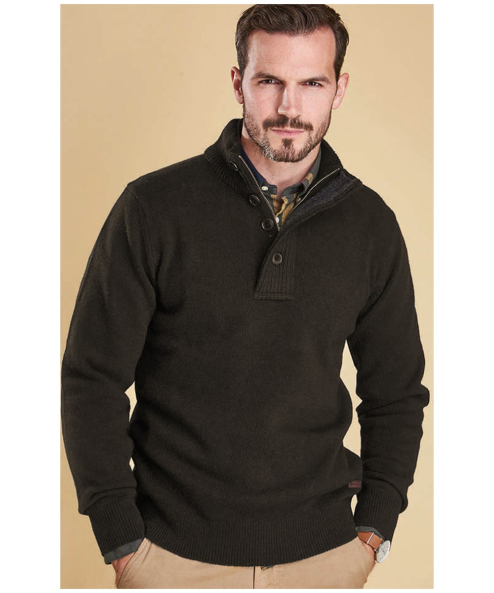 men's barbour patch half button lambswool sweater