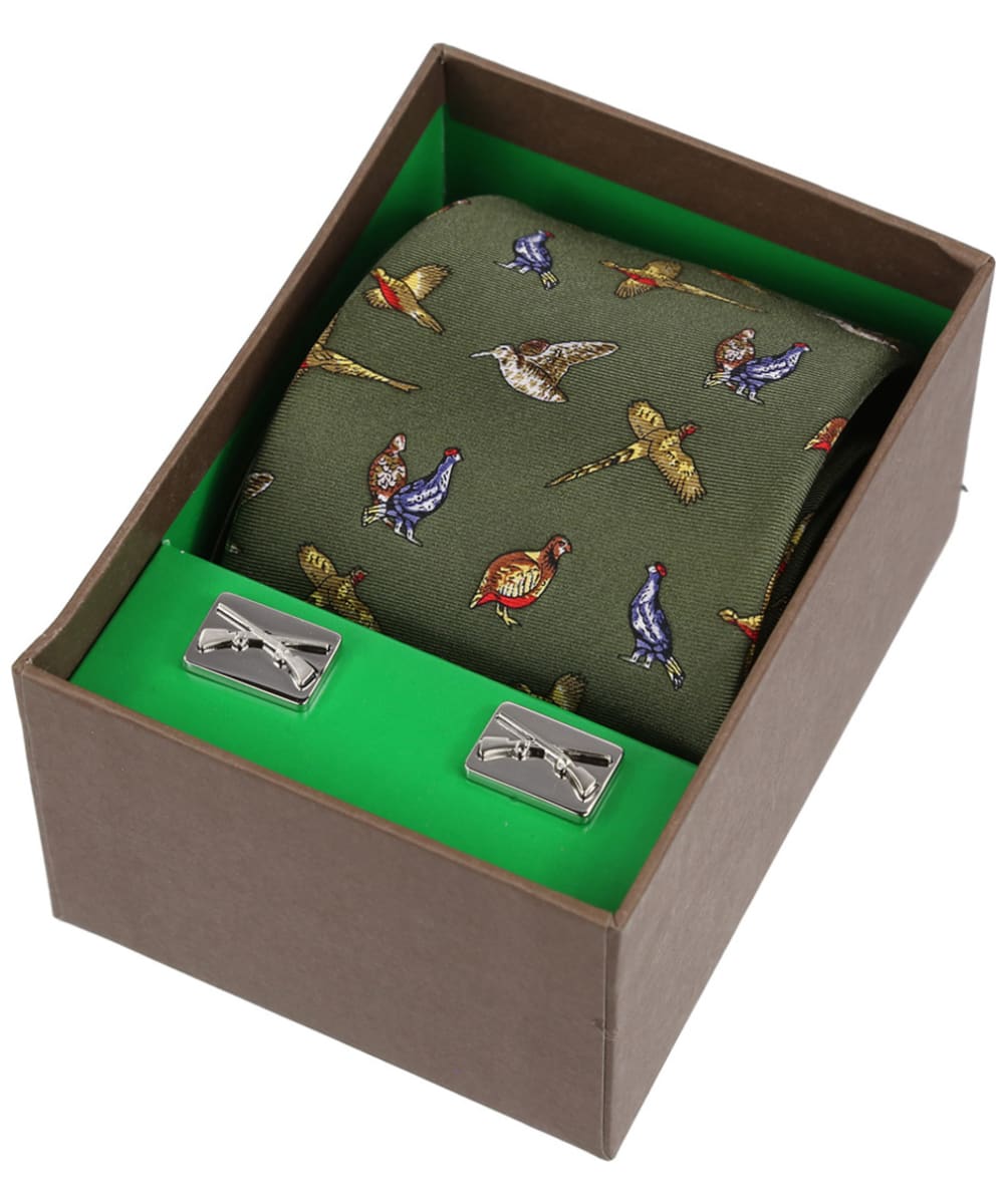 View Mens Soprano Country Birds Tie and Cufflink Set Green One size information