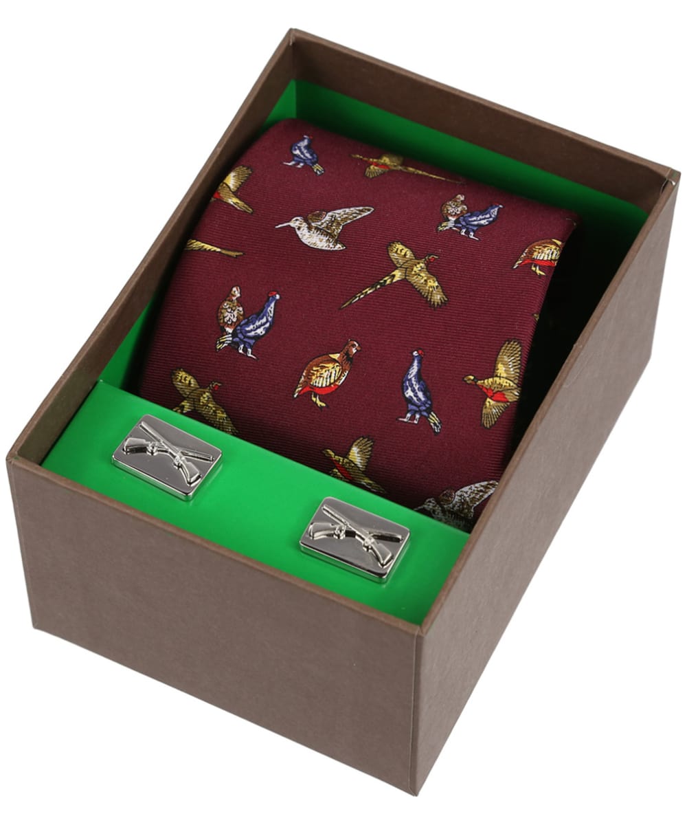View Mens Soprano Country Birds Silk Tie and Cufflink Set Red One size information