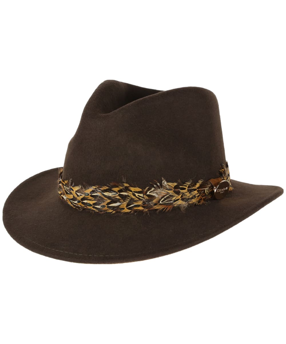 View Womens Hicks Brown The Suffolk Fedora Pheasant Feather Wrap Brown M 5758cm information