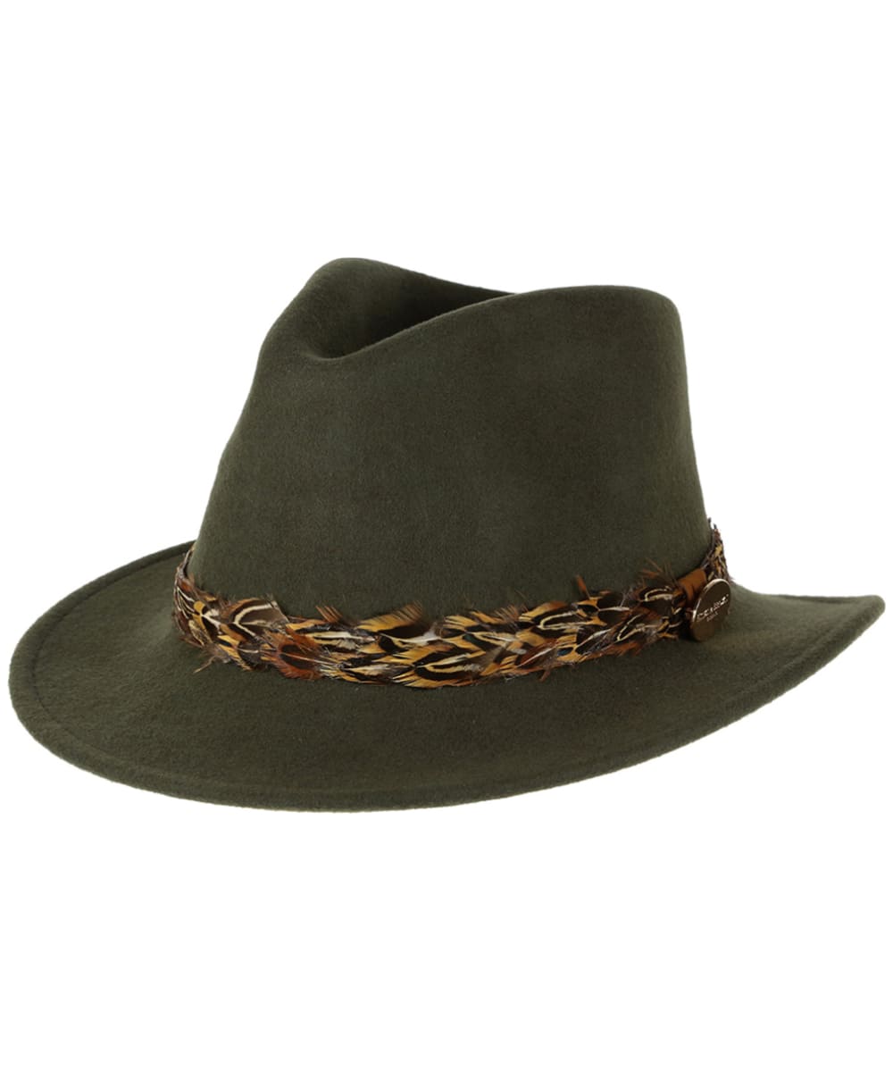 View Womens Hicks Brown The Suffolk Fedora Pheasant Feather Wrap Olive L 5960cm information