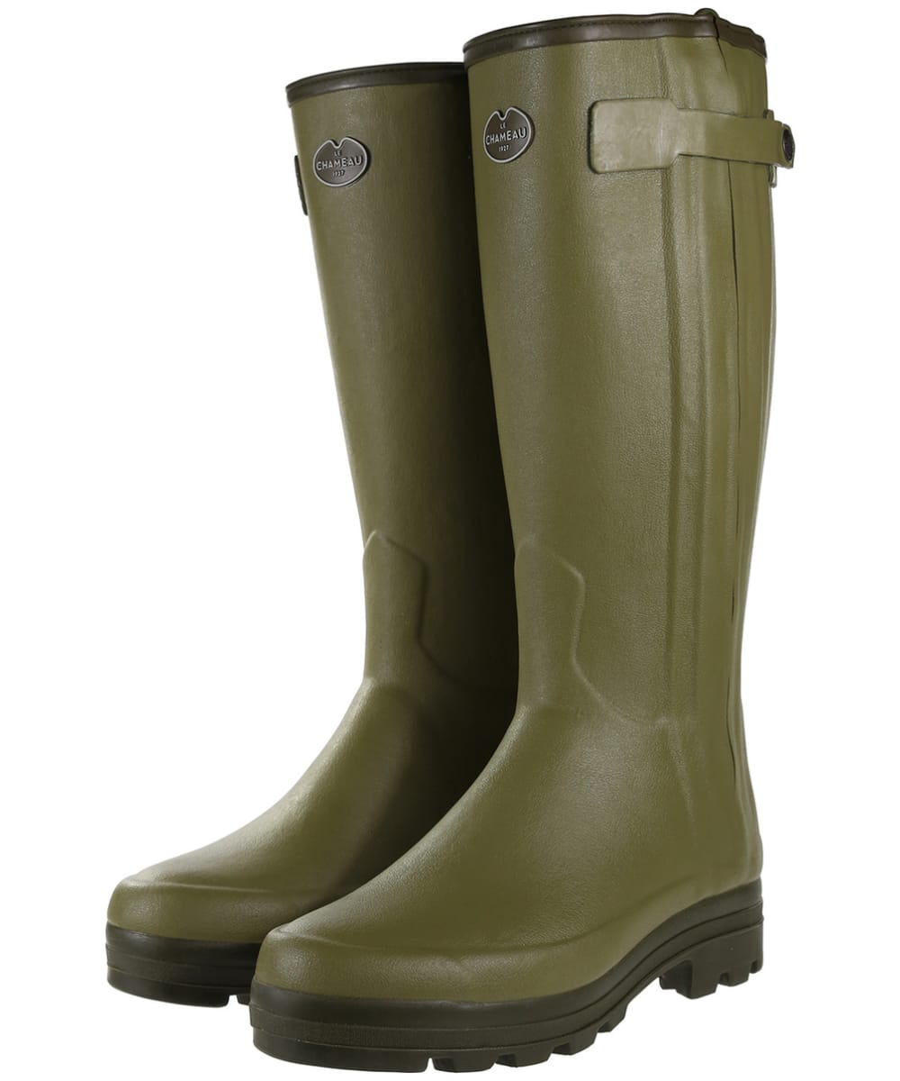 View Mens Le Chameau Chasseur Neoprene Lined Wellington Boots 41cm calf Green UK 9 information