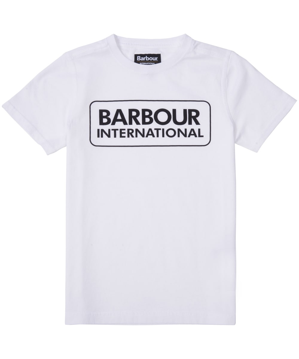 View Boys Barbour International Essential Large Logo Tee 1015yrs White 1415yrs XXL information