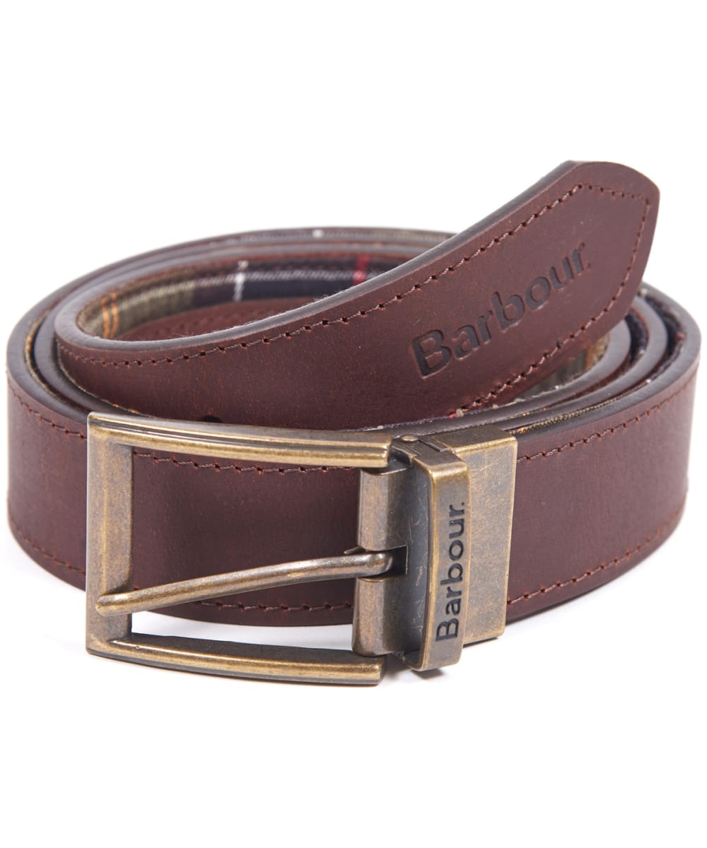 View Mens Barbour Reversible Tartan Leather Belt Classic Tartan Brown M 3034 information