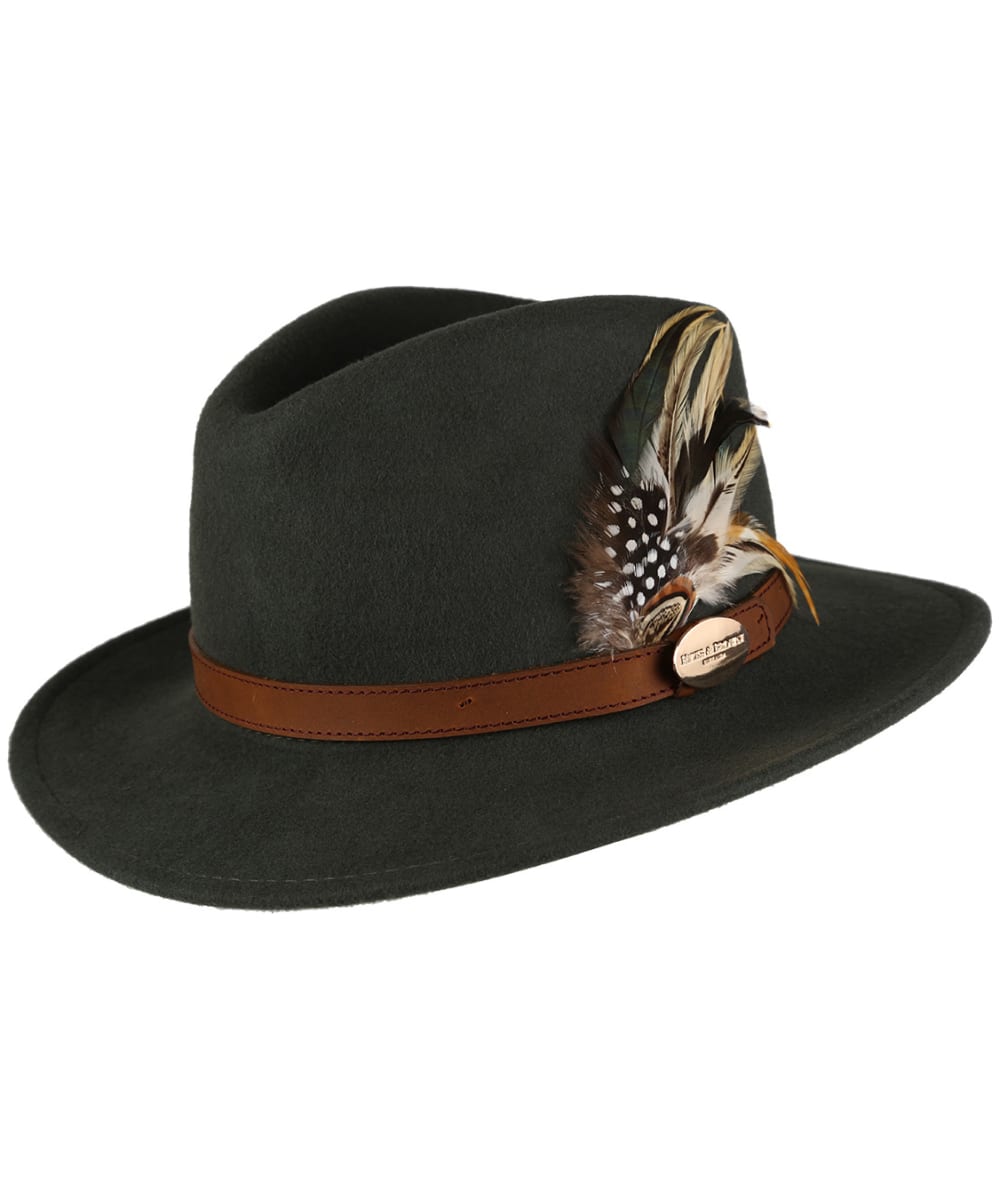 View Womens Hicks Brown The Suffolk Fedora Guinea and Pheasant Feather Olive XS 5354cm information