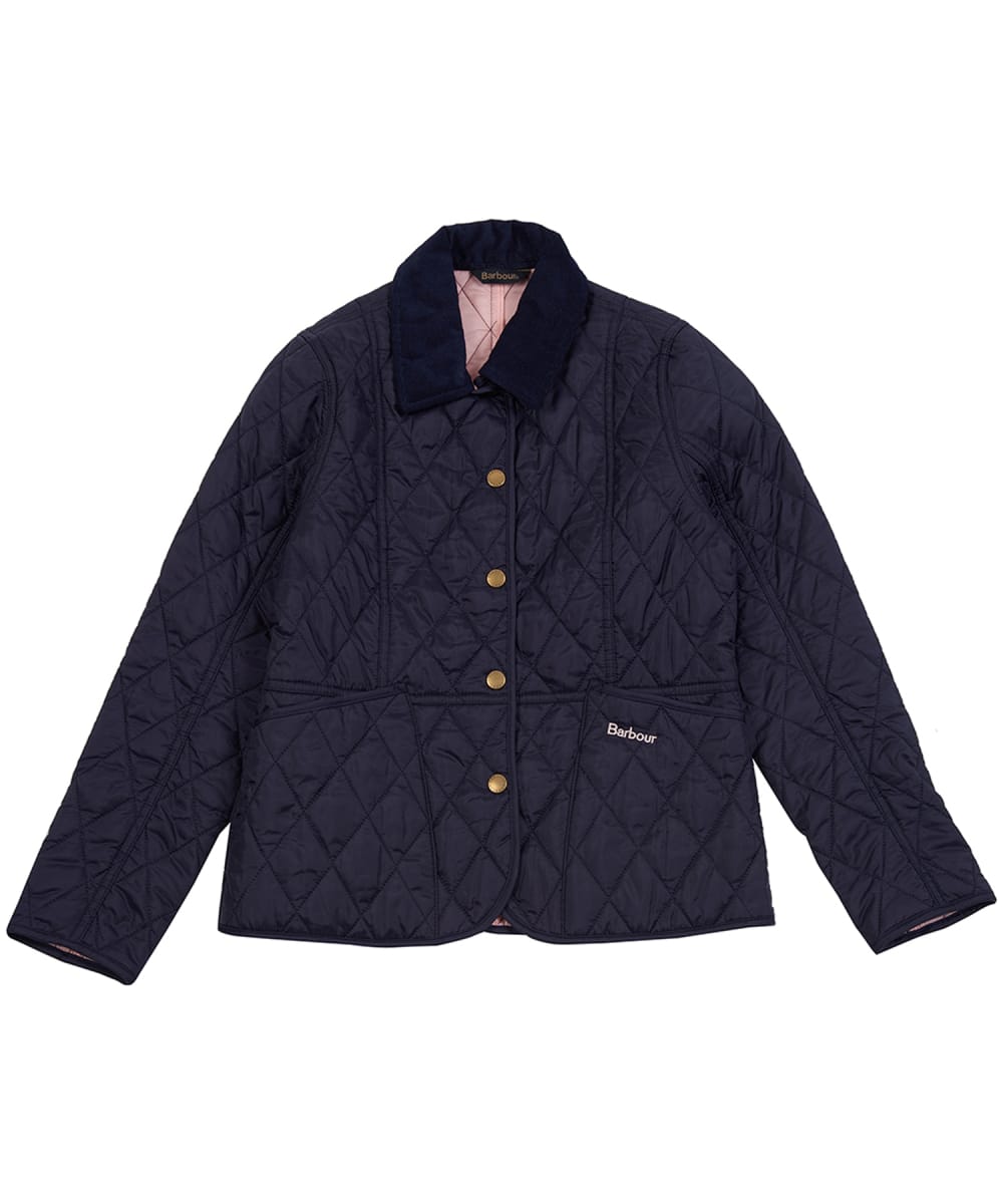 View Girls Barbour Summer Liddesdale Quilted Jacket 29yrs Navy Pale Coral 89yrs M information
