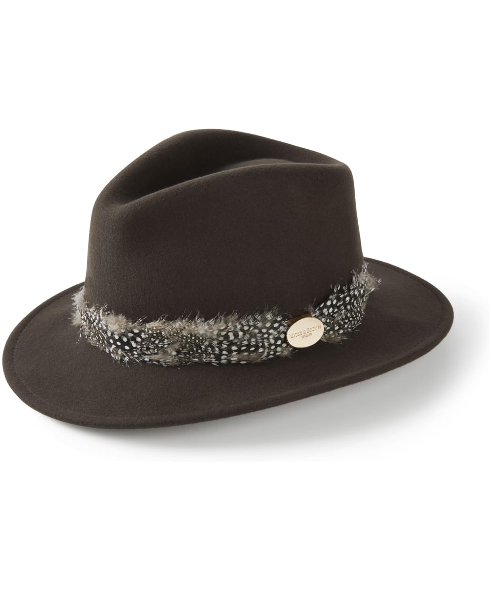 View Womens Hicks Brown The Suffolk Fedora Guinea Feather Wrap Brown L 5960cm information