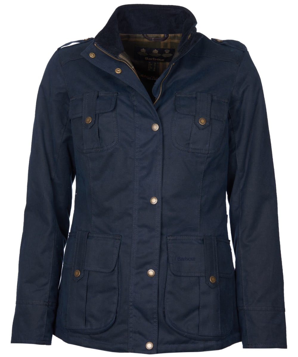 View Womens Barbour Winter Defence Waxed Jacket Navy UK 8 information