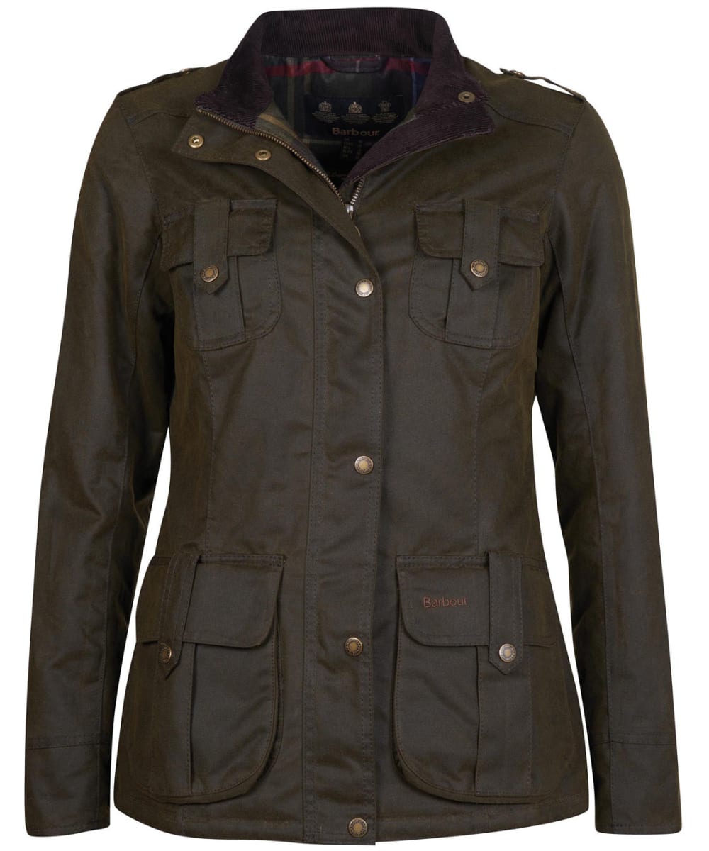 View Womens Barbour Winter Defence Waxed Jacket Olive UK 16 information