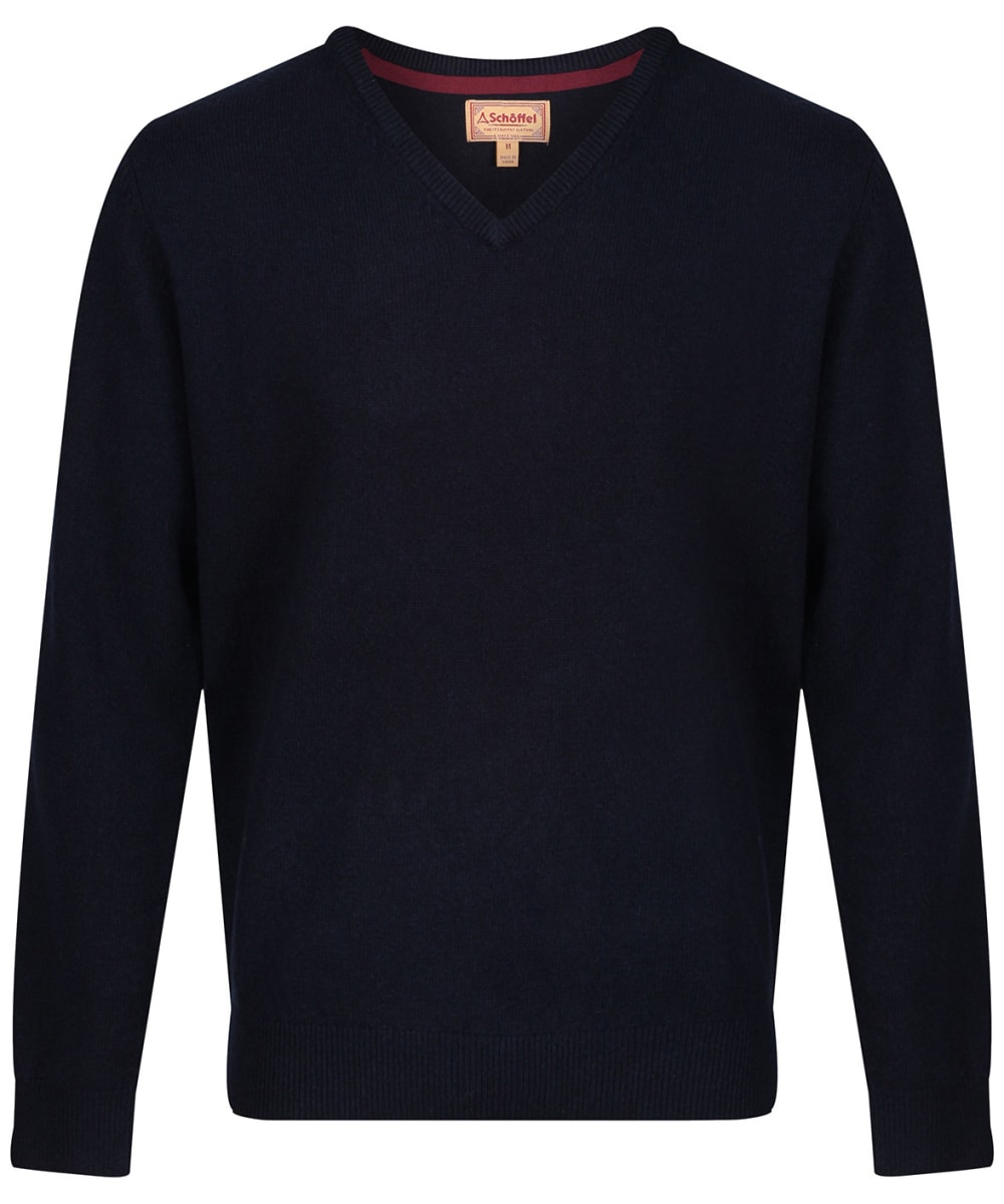 View Mens Schoffel Lambswool V Neck Sweater Navy UK M information