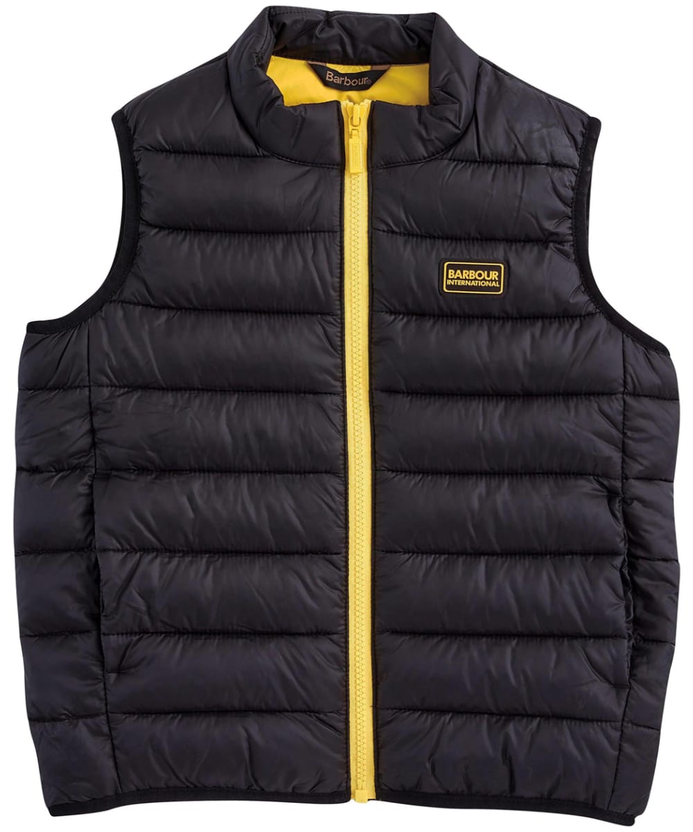 View Boys Barbour International Reed Gilet 69yrs Black Yellow 67yrs S information
