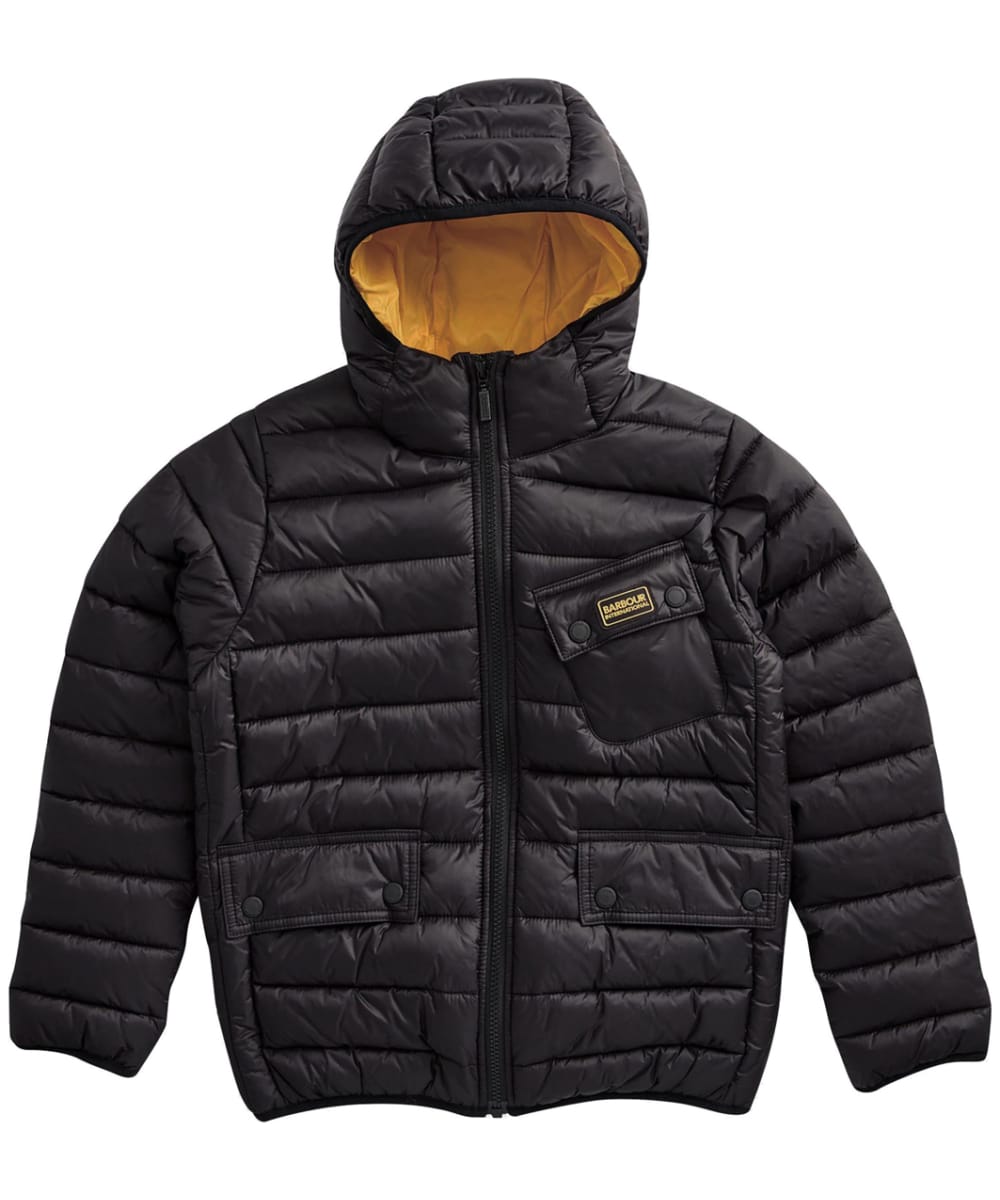 View Boys Barbour International Ouston Hooded Quilted Jacket 1015yrs New BlackYellow 1415yrs XXL information