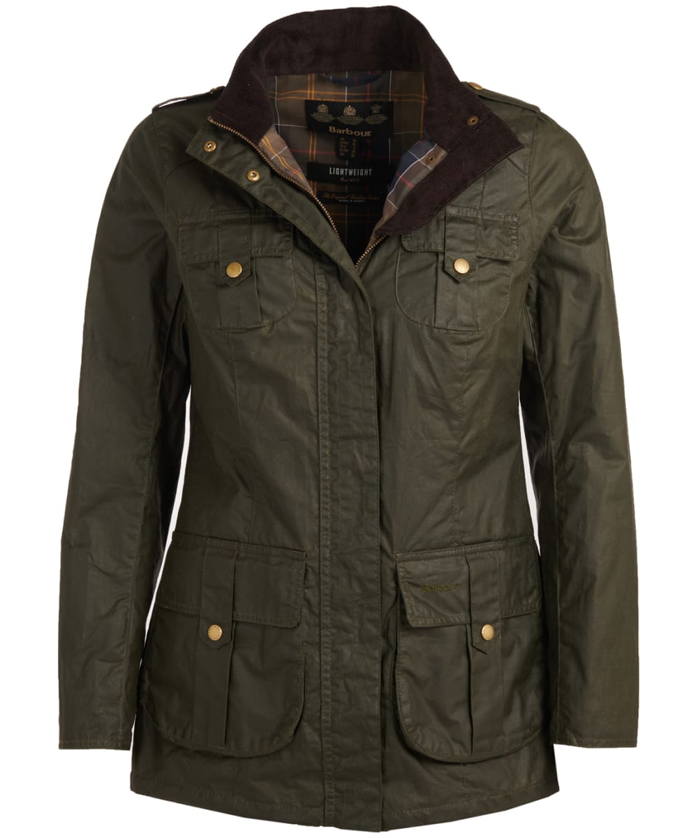 View Womens Barbour Defence Lightweight Waxed Jacket Archive Olive UK 8 information
