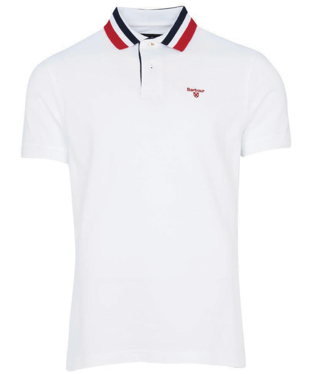 View Mens Barbour Hawkeswater Tipped Polo Shirt White Red Blue UK L information
