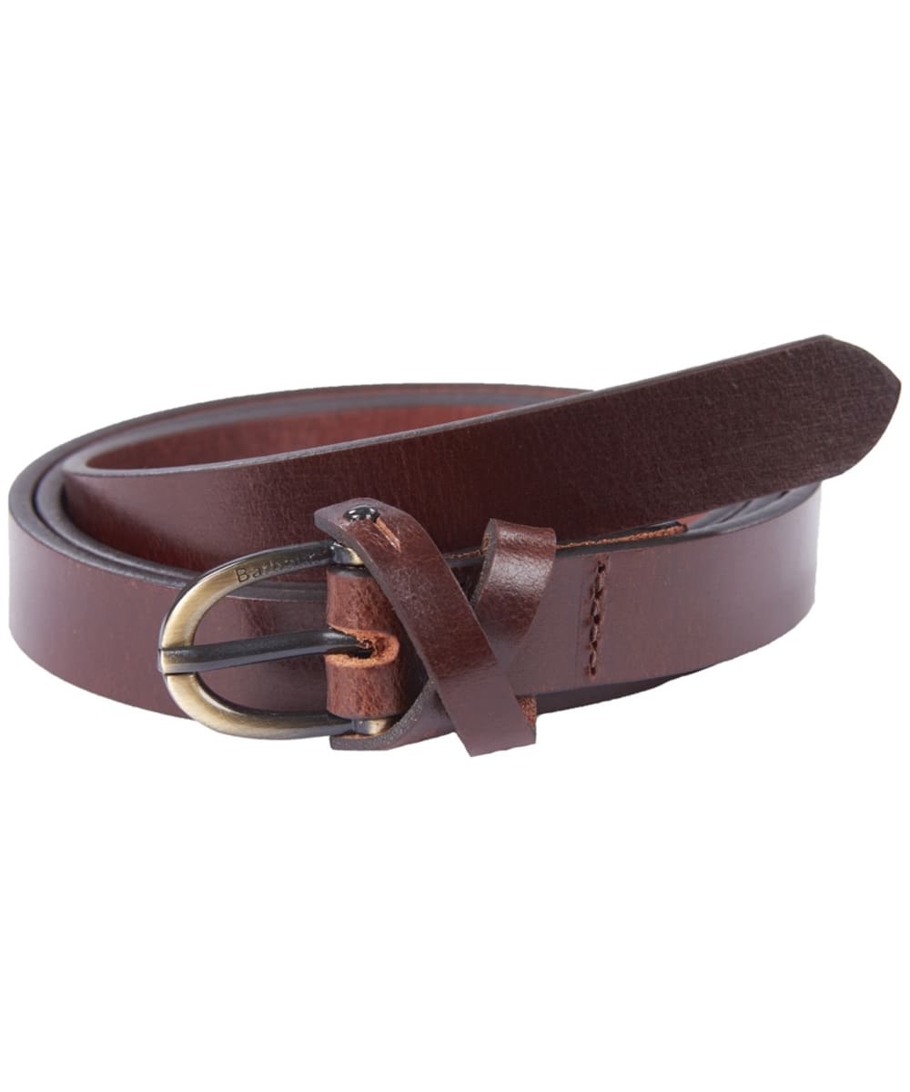 View Womens Barbour Cross Over Leather Belt Dark Brown L information