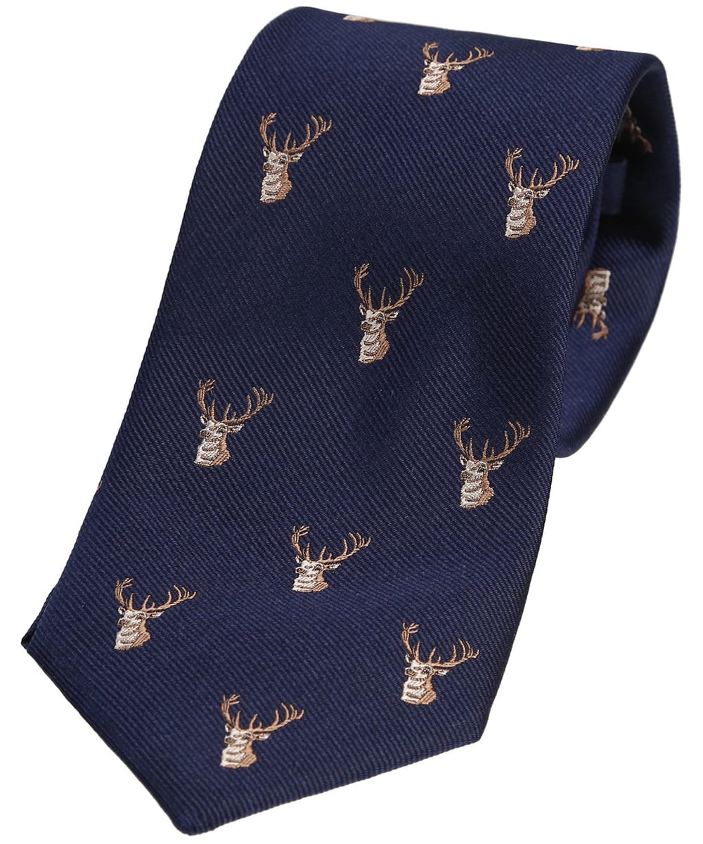 View Mens Soprano Stag Heads Woven Silk Tie Navy One size information