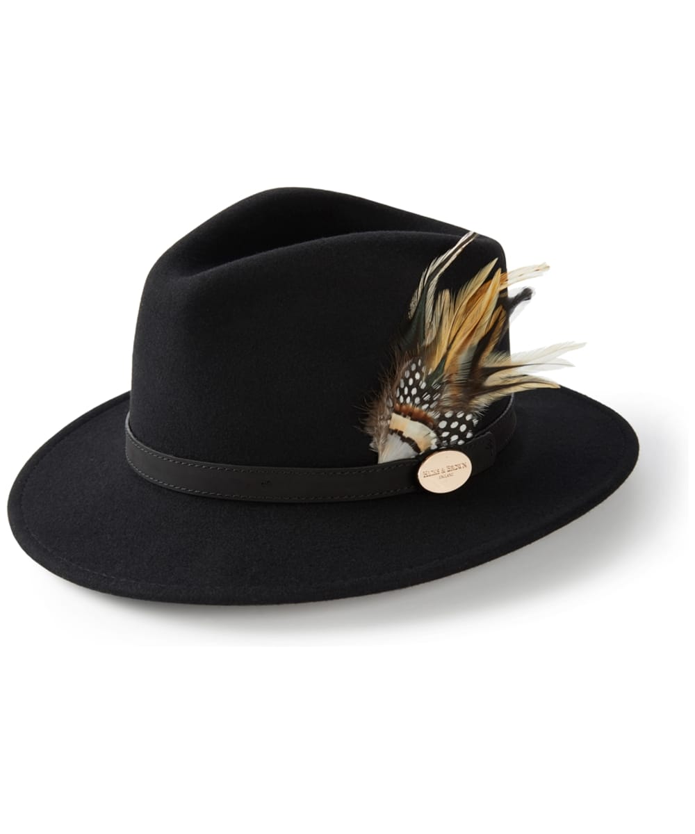 View Womens Hicks Brown The Suffolk Fedora Guinea and Pheasant Feather Black XS 5354cm information