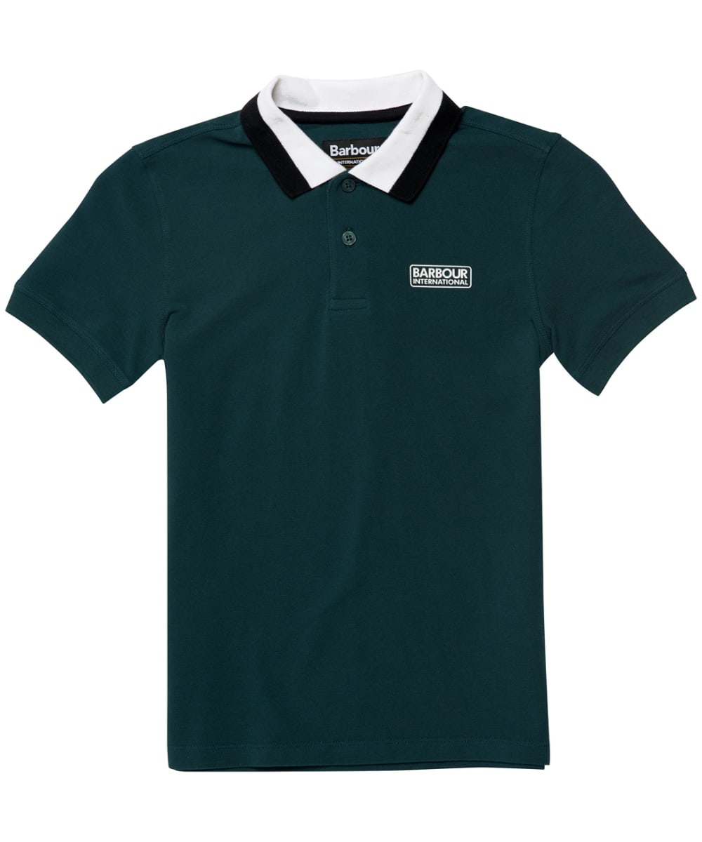 View Boys Barbour International Ampere Polo Shirt 69yrs Benzine Green 67yrs S information