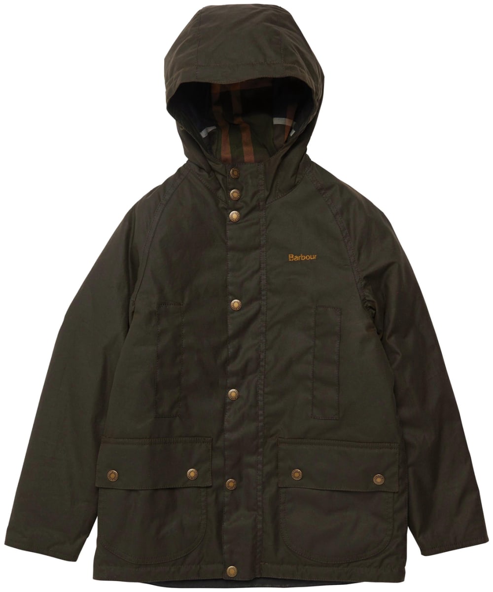 View Boys Barbour Hooded Beaufort Wax Jacket 1015yrs Olive 1213yrs XL information