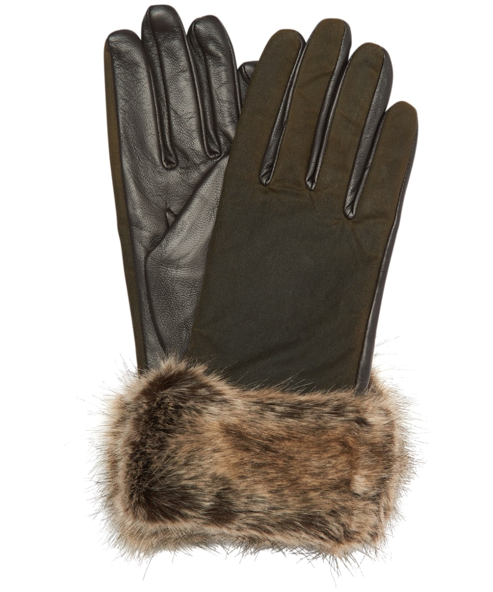 View Womens Barbour Ambush Wax Leather Gloves Olive Brown M information
