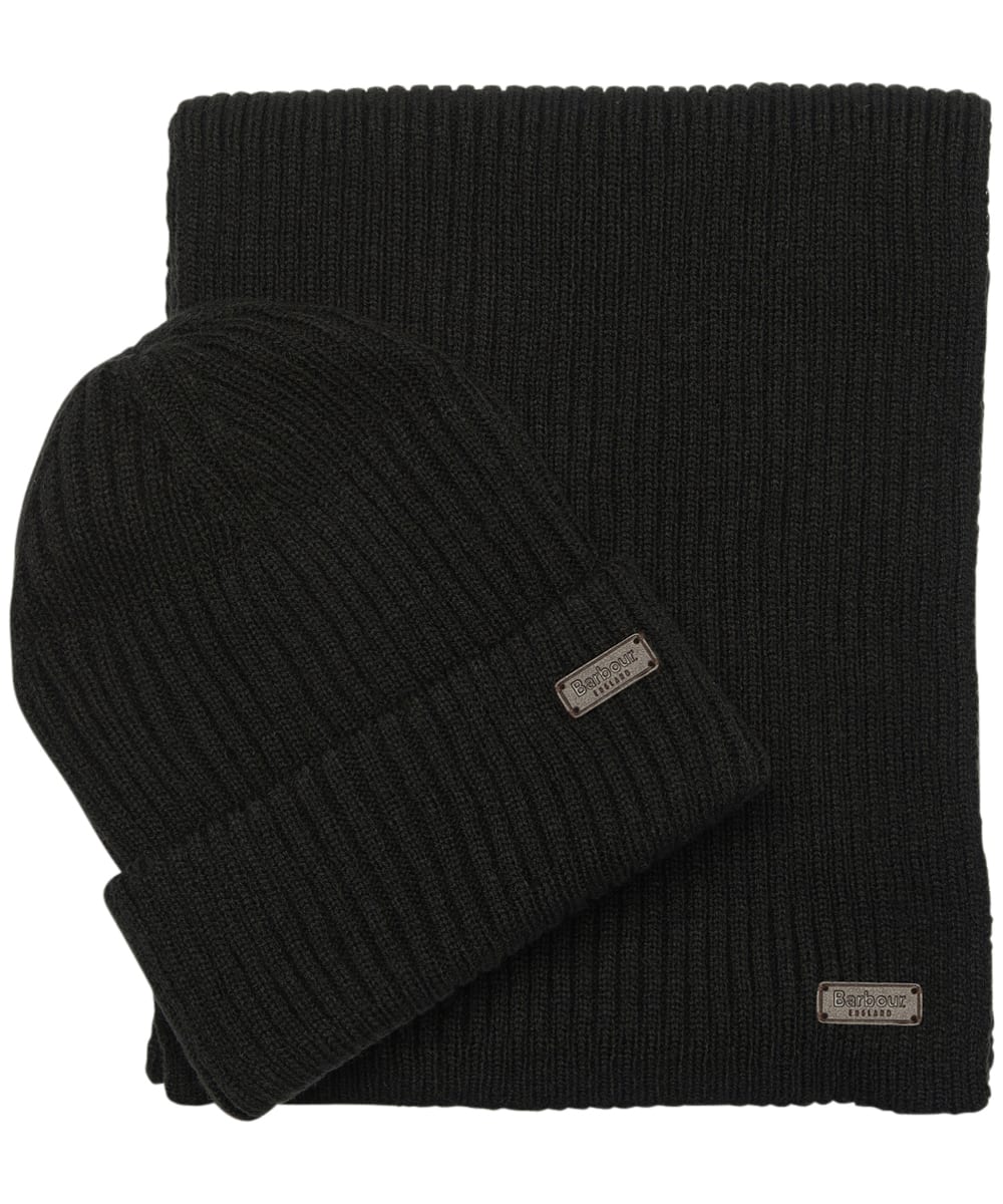 View Mens Barbour Crimdon Beanie and Scarf Gift Set Black One size information