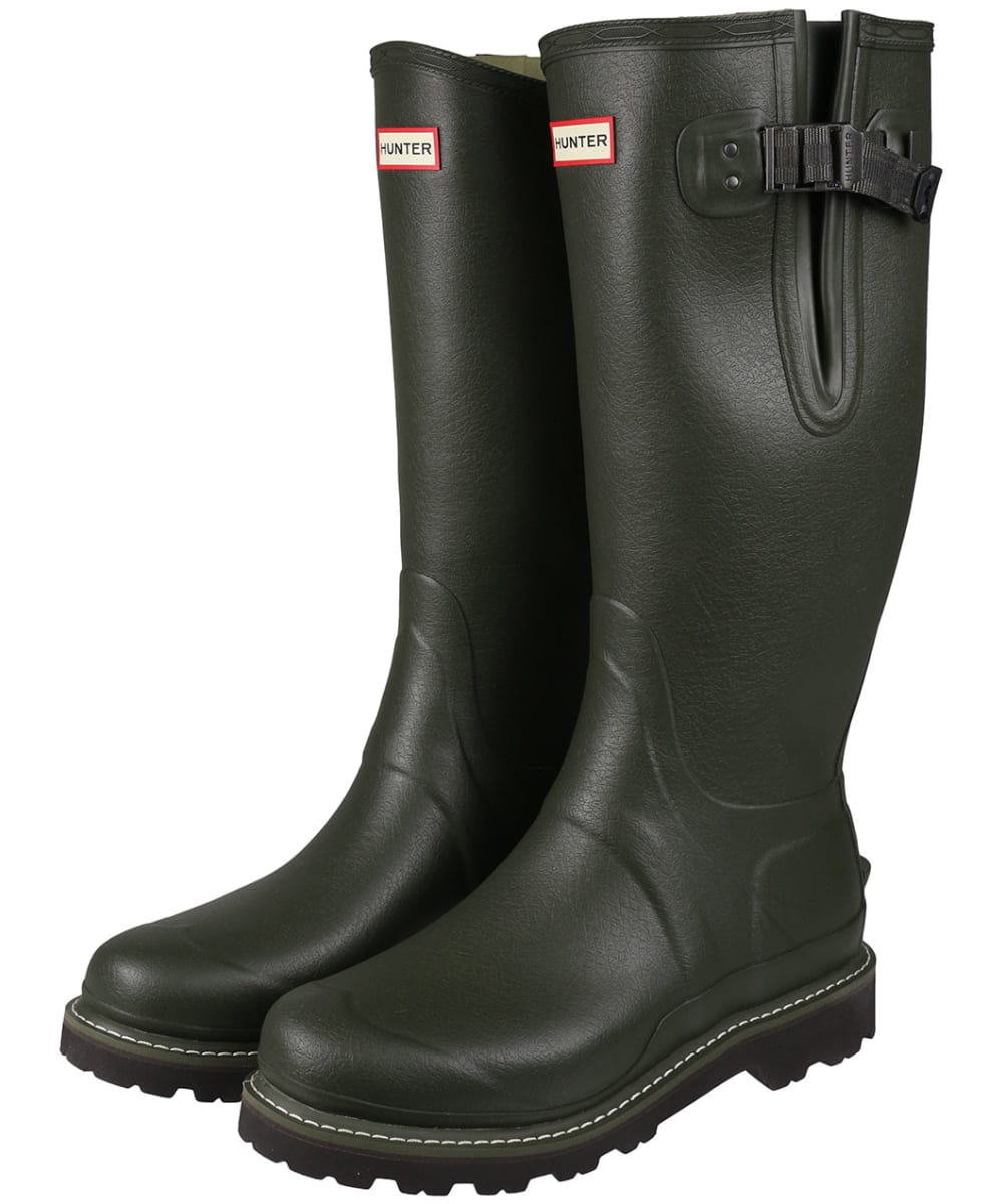 View Mens Hunter Balmoral Side Adjustable Commando Sole Boots Tall Dark Olive UK 8 information