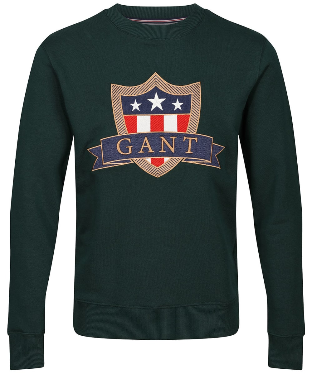 View Mens GANT Banner Shield Crew Neck Sweater Tartan Green UK M information