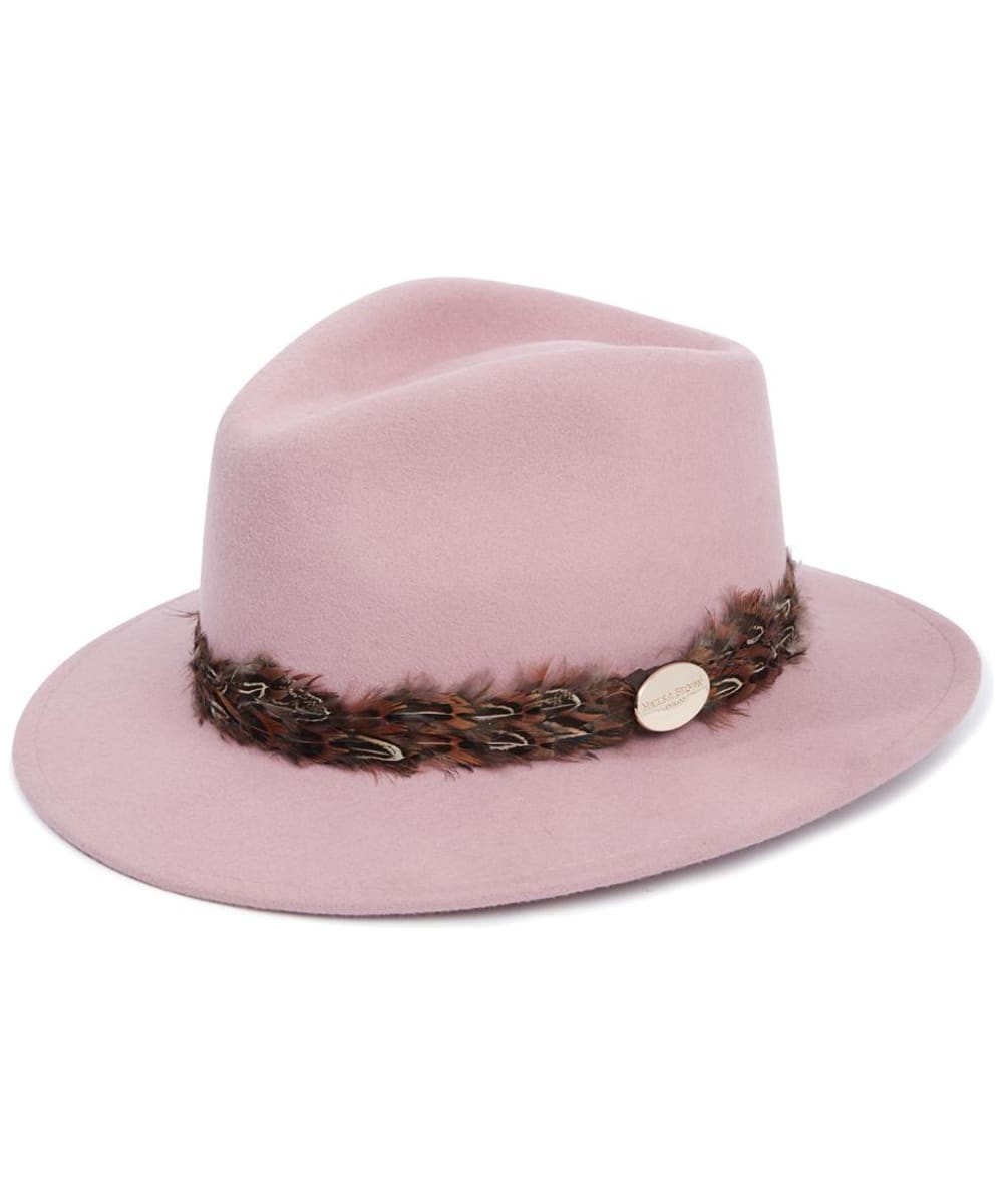 View Womens Hicks Brown The Suffolk Fedora Pheasant Feather Wrap Dusky Pink S 5556cm information