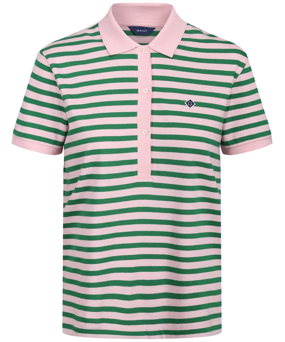 View Womens GANT Icon G Stripe Polo Shirt Lavish Green UK 14 information