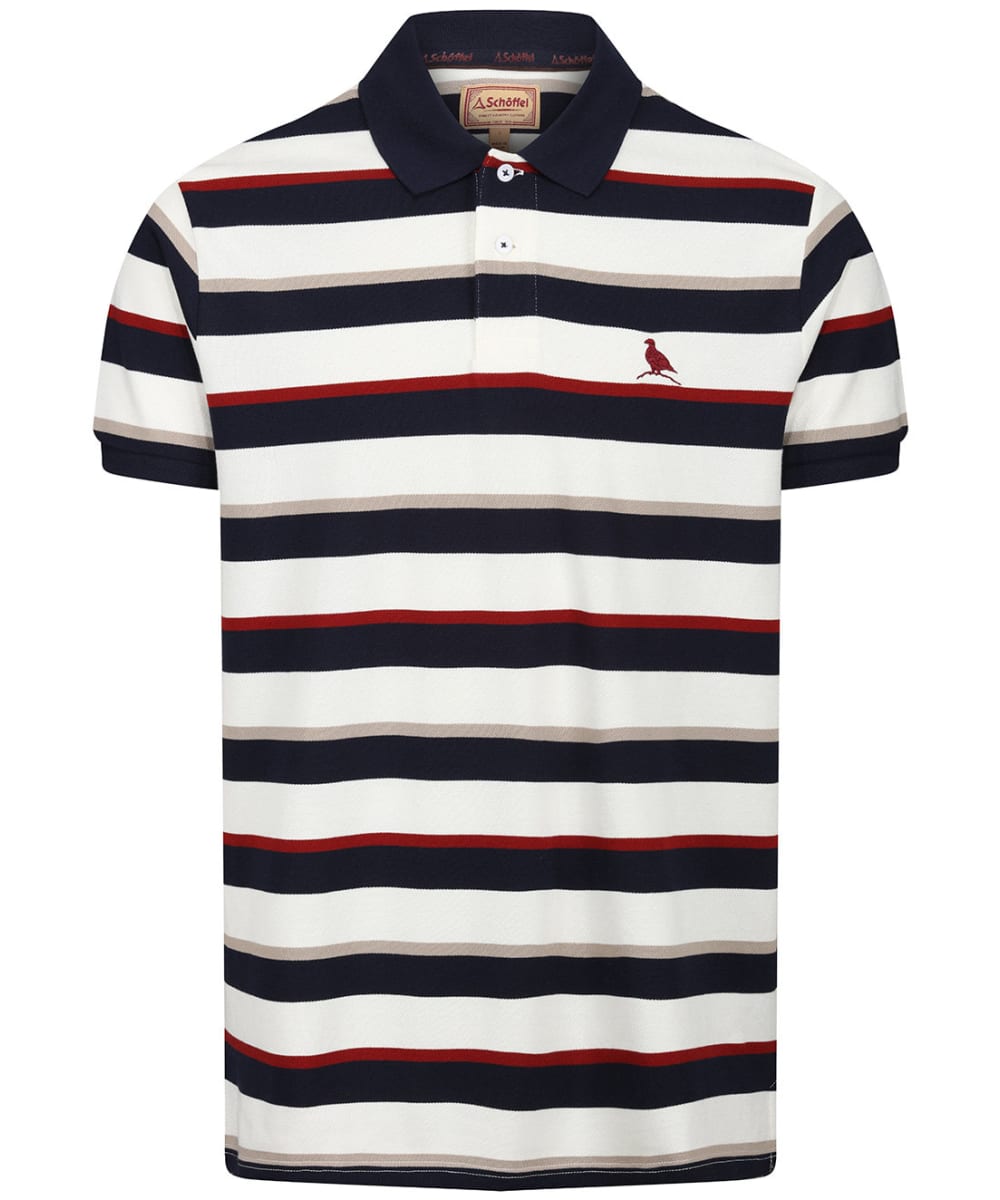 View Mens Schoffel St Ives Polo Shirt Navy Bordeaux Stripe UK XL information
