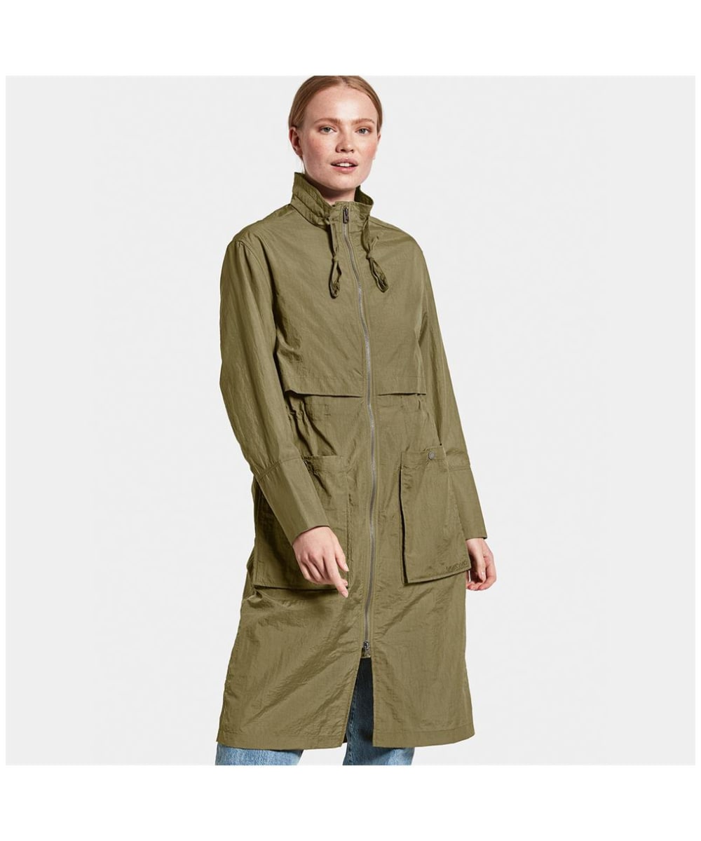 View Womens Didriksons Viveka Long Relaxed Fit Coat Canvas Green UK 18 information