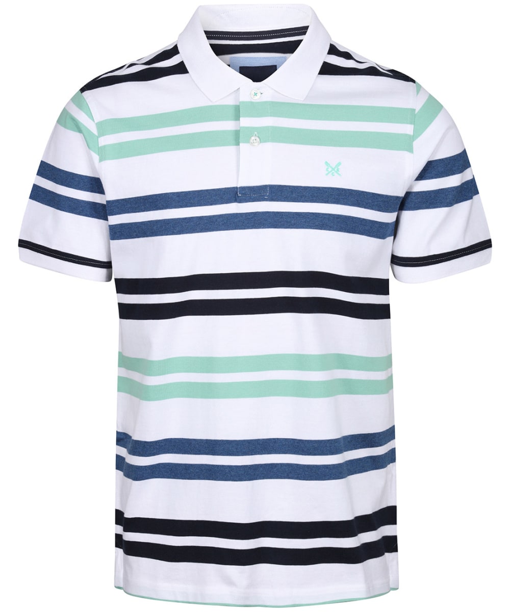 View Mens Crew Clothing Worthing Jersey Stripe Polo Shirt White Denim Navy UK XL information