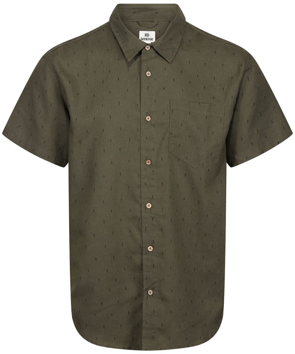 View Mens Tentree Small Tree Mancos Short Sleeve Shirt Olive Night Green UK XL information