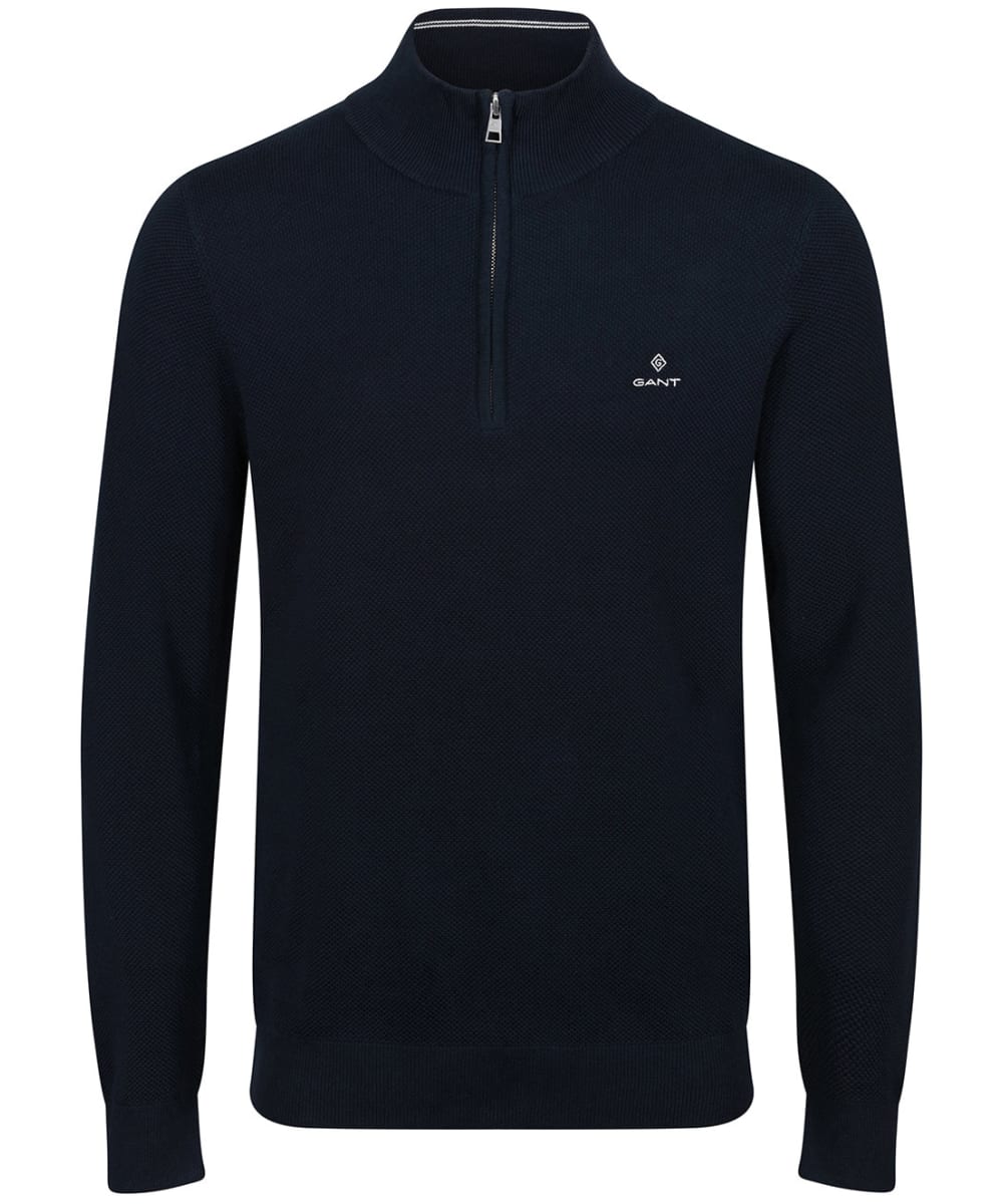 View Mens Gant Cotton Pique Half Zip Sweater Evening Blue UK XL information