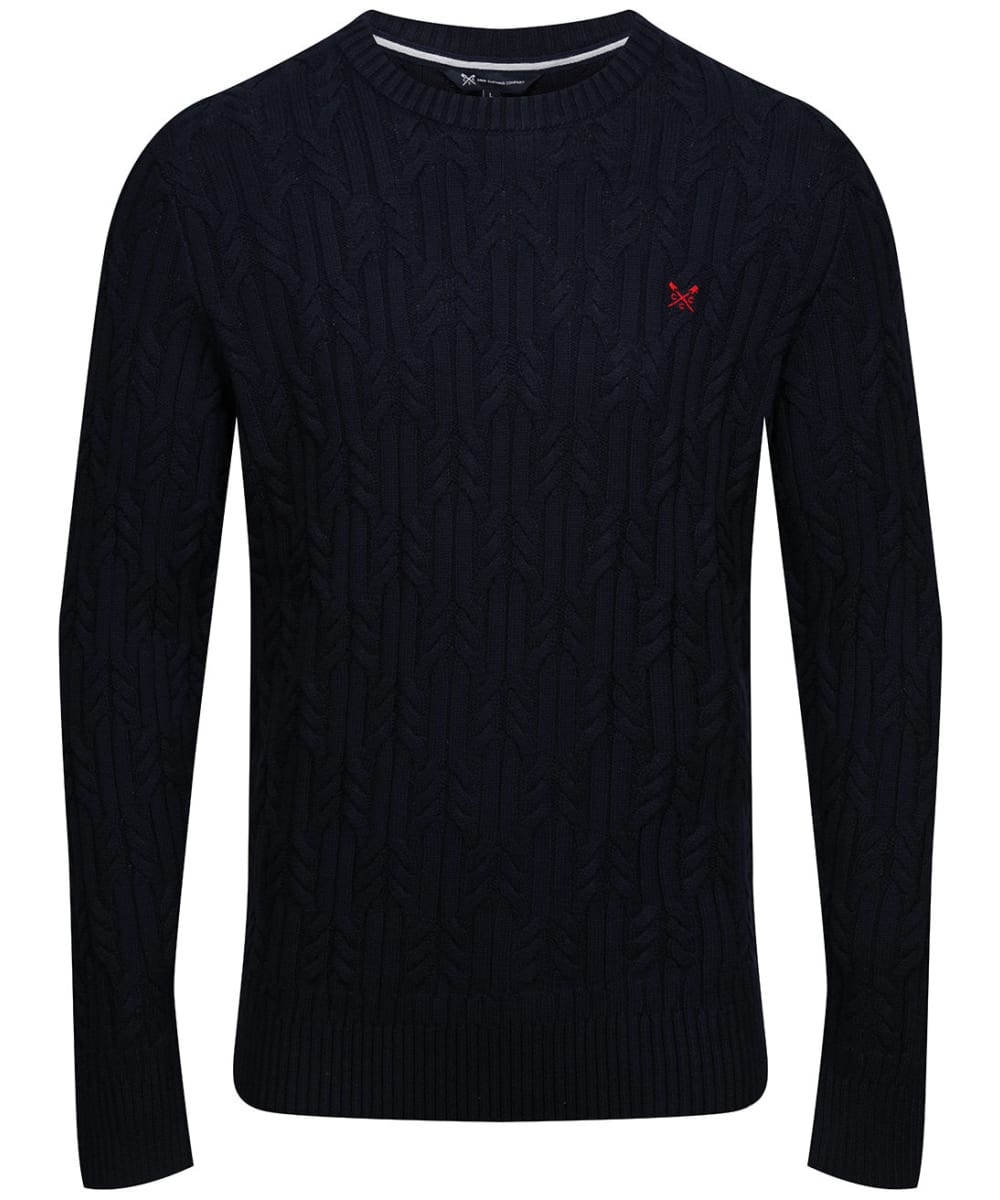 View Mens Crew Clothing Wide Cable Cotton Sweater Dark Navy UK XXXL information