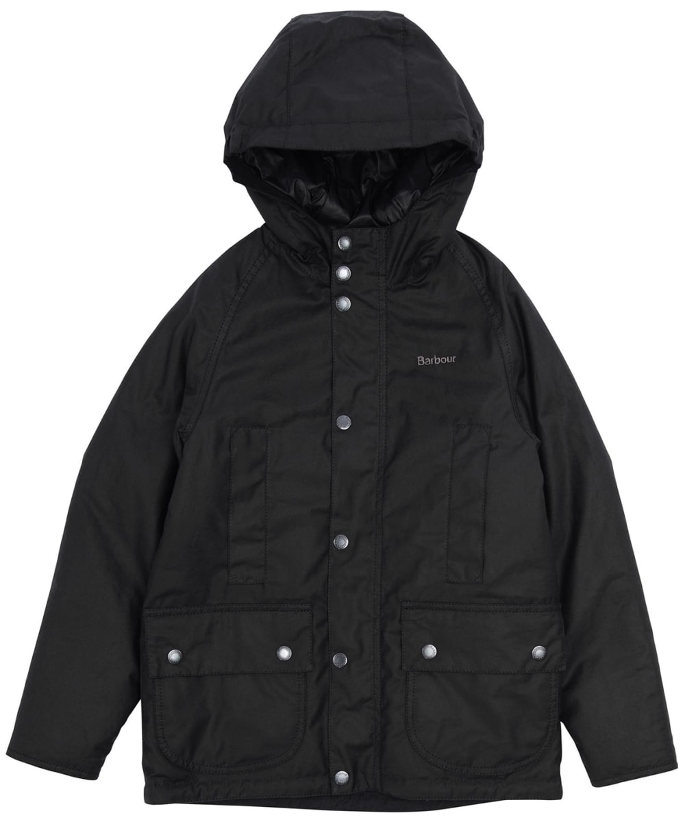 View Boys Barbour Hooded Beaufort Wax Jacket 1015yrs Black 1011yrs L information