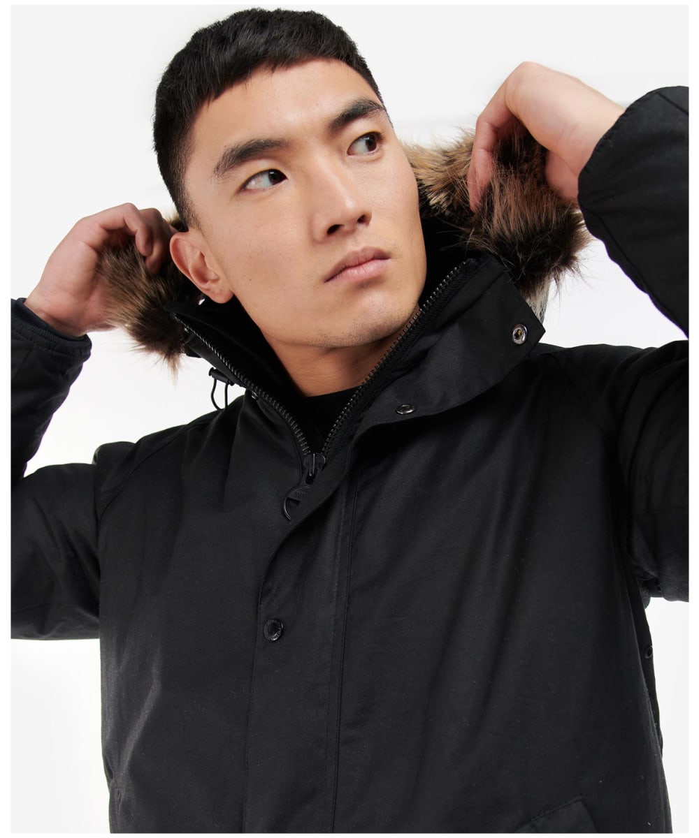 Barbour international waterproof utility pocket parka coat with detachable faux fur hood online