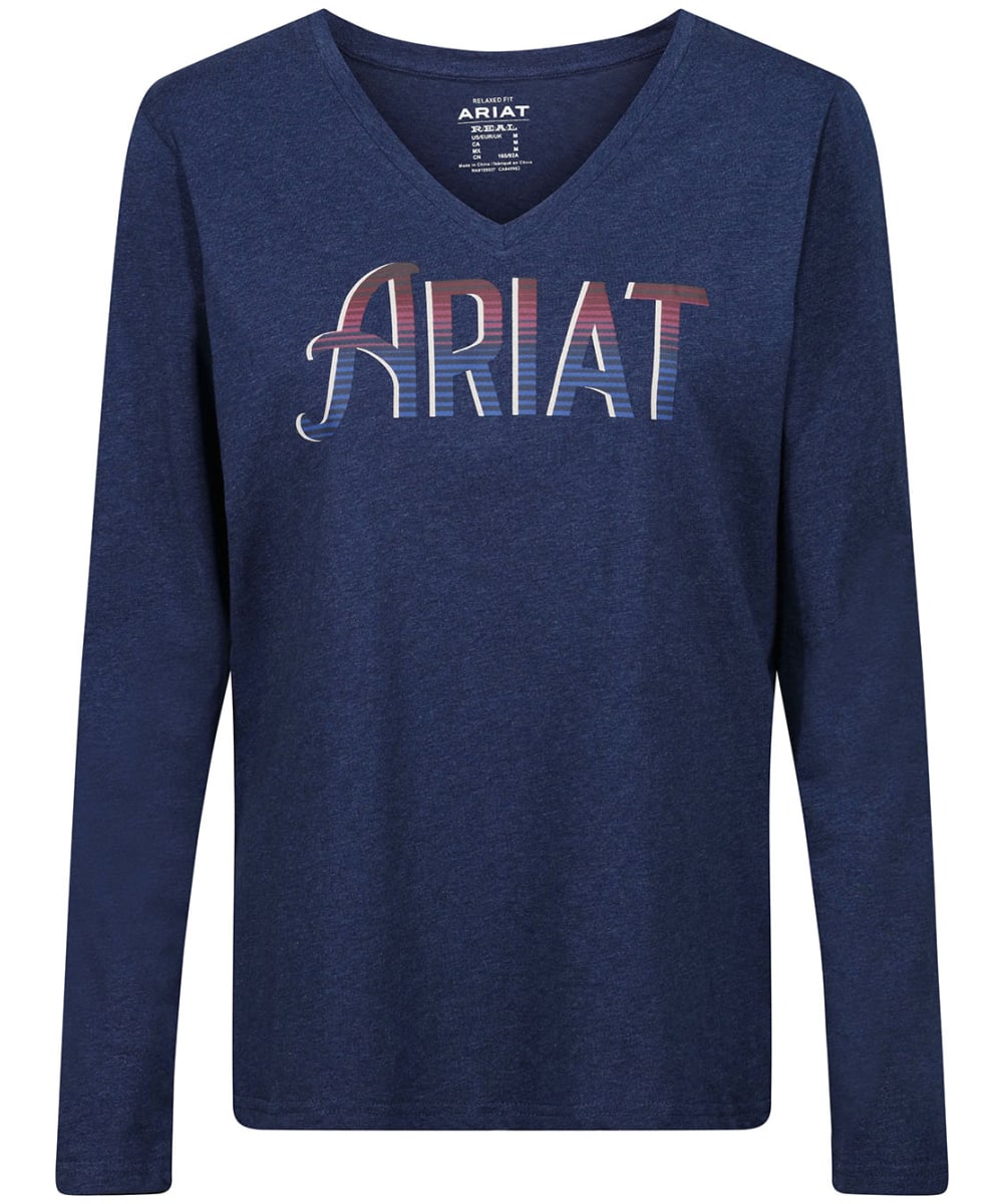 View Womens Ariat Real Chest Logo Relaxed Tshirt Navy Heather UK 16 information