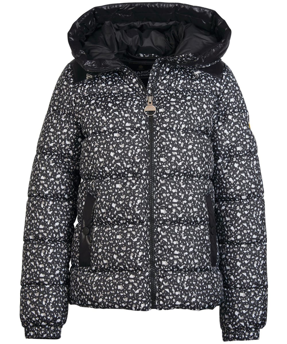 View Womens Barbour International Printed Pavilion Quilted Jacket Terrazzo Black UK 16 information