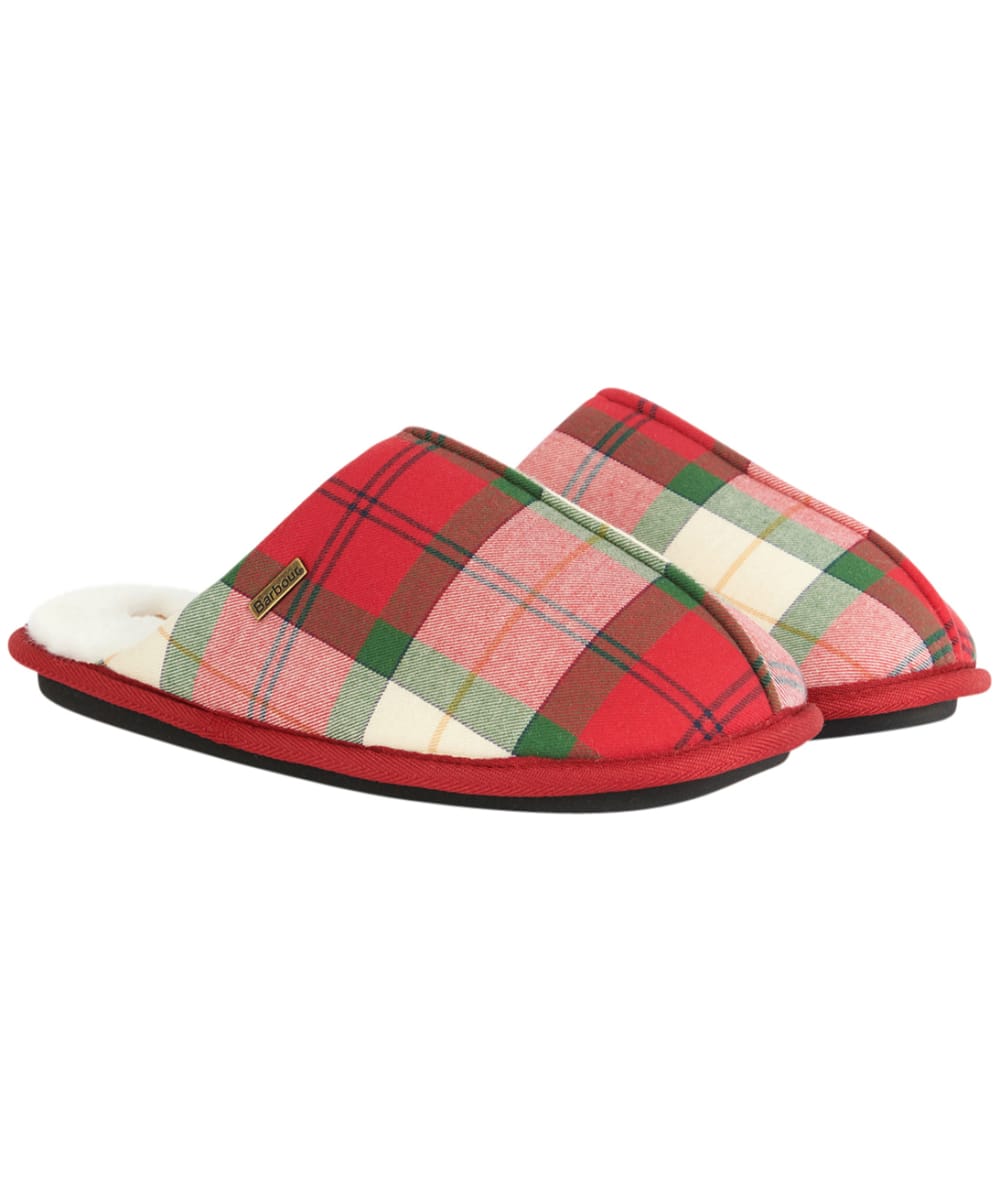 View Mens Barbour Young Mule Slippers Berry Red Tartan UK 10 information