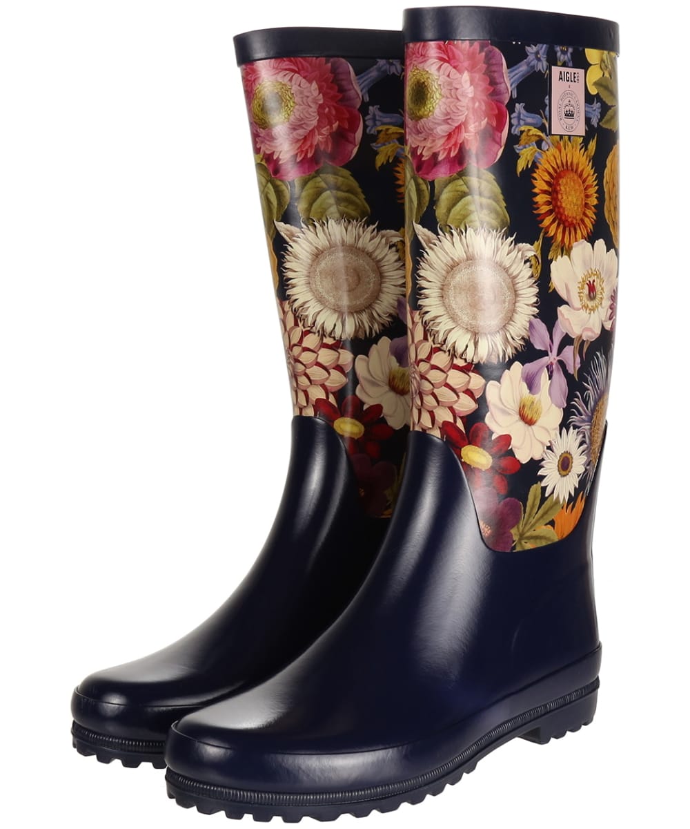 View Womens Aigle Eliosa Printed Wellington Boots Kew Multibloom UK 5 information