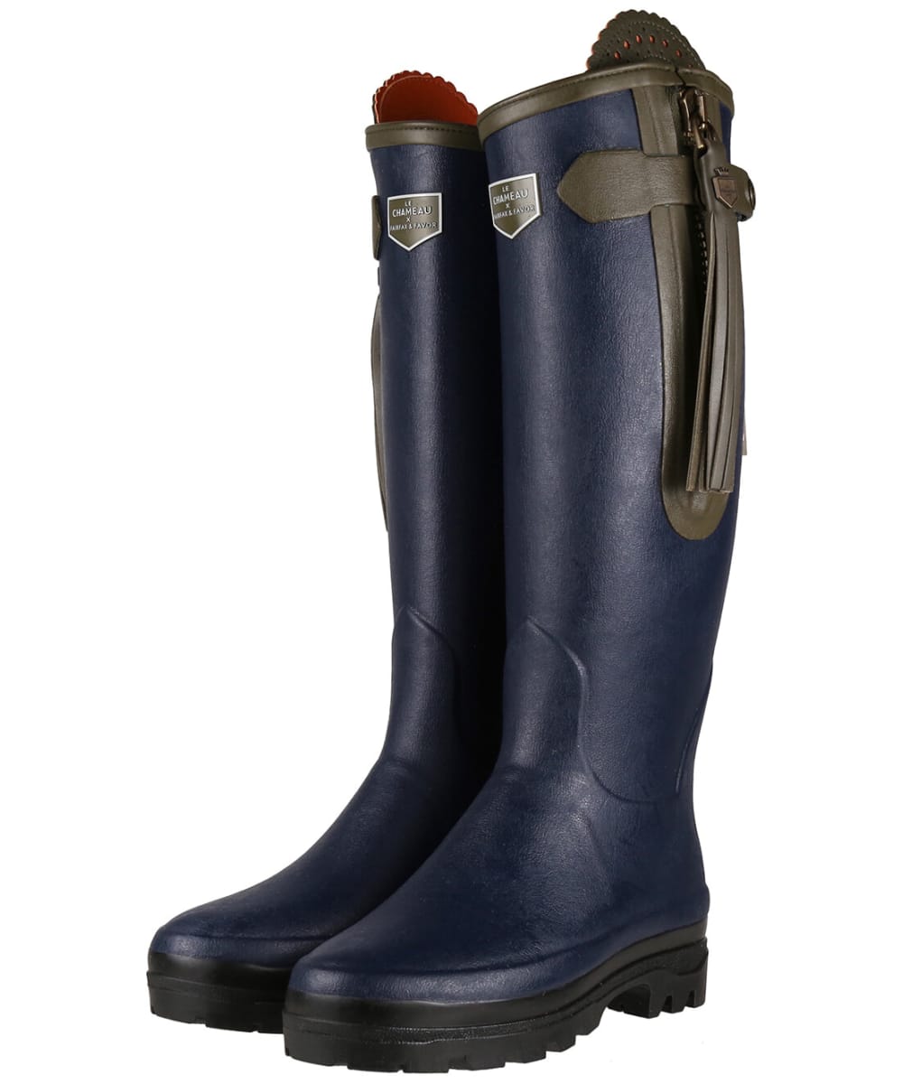 View Womens Le Chameau x Fairfax and Favor LAlliance Neo Narrow Fit Wellington Boots Navy UK 6 information