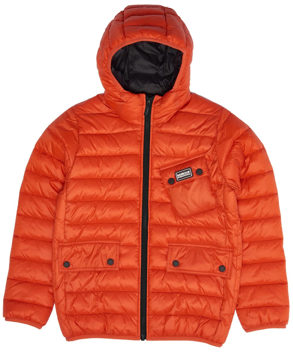 View Boys Barbour International Ouston Hooded Quilted Jacket 1015yrs Orange 1213yrs XL information