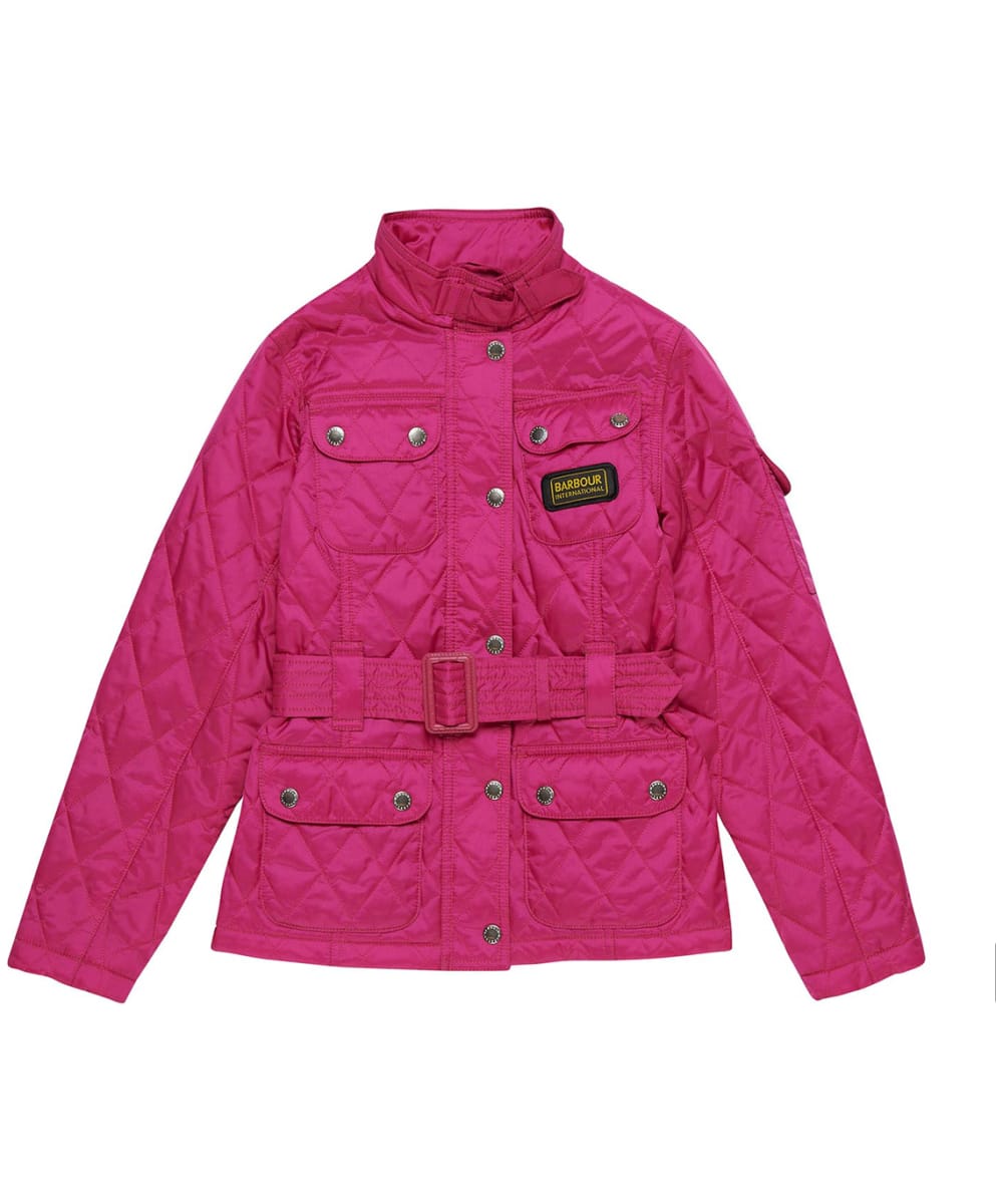 View Girls Barbour International Quilted Jacket 29yrs Cherry 67yrs S information