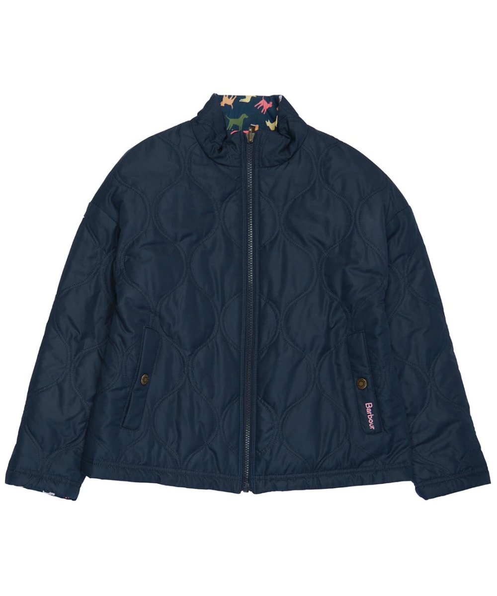 View Girls Barbour Reversible Apia Quilted Jacket 69yrs Navy Multi Dog Print 89yrs M information